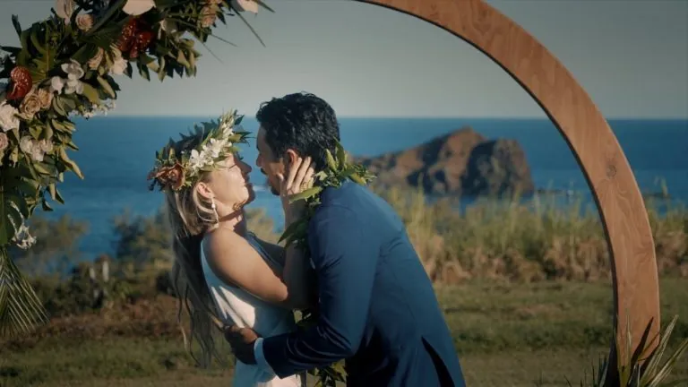 Natasha and Tavi share a moment during their emotional Hana Ranch wedding.